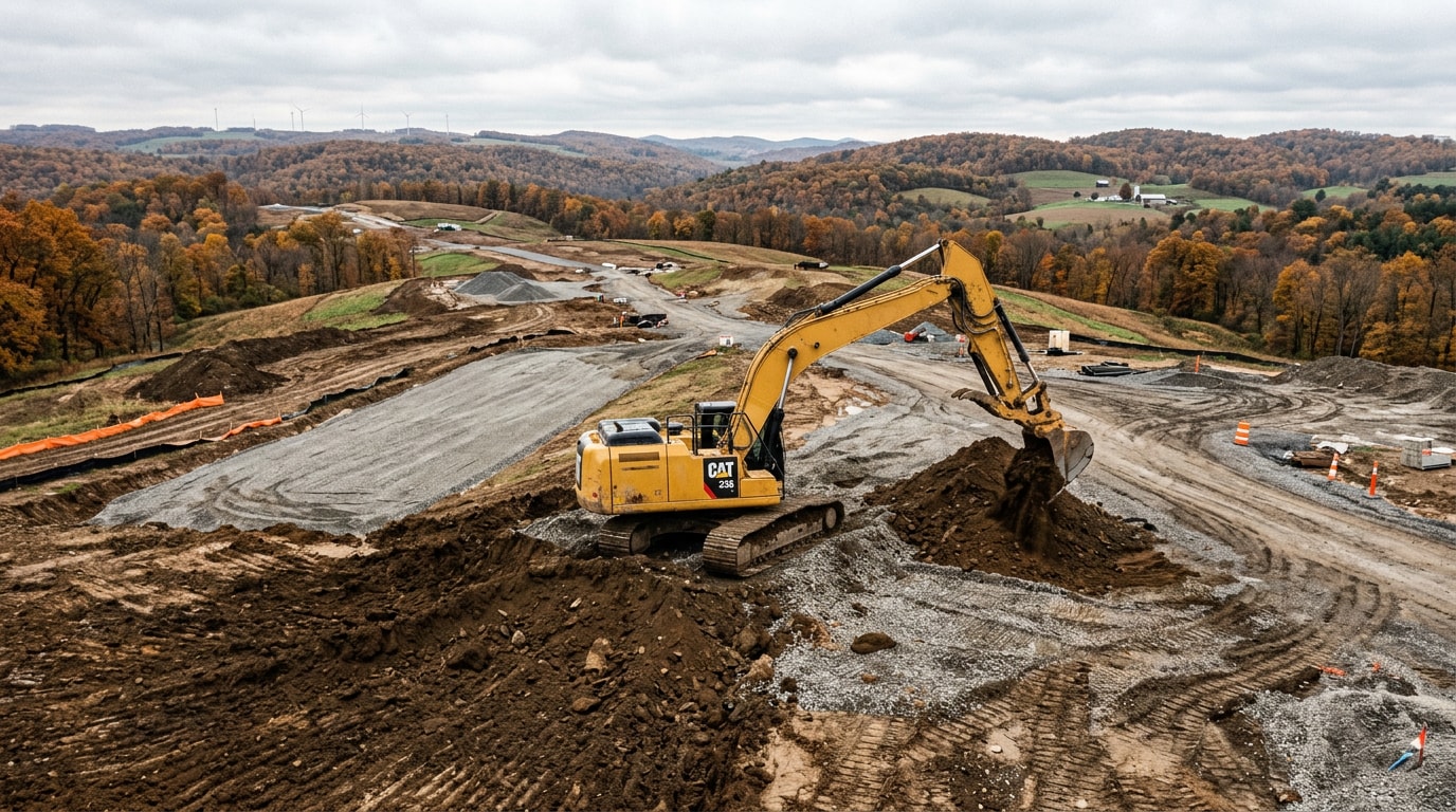 Excavator working on a graded civil construction site in Washington County, PA Excavator working on a graded civil construction site in Washington County, PA