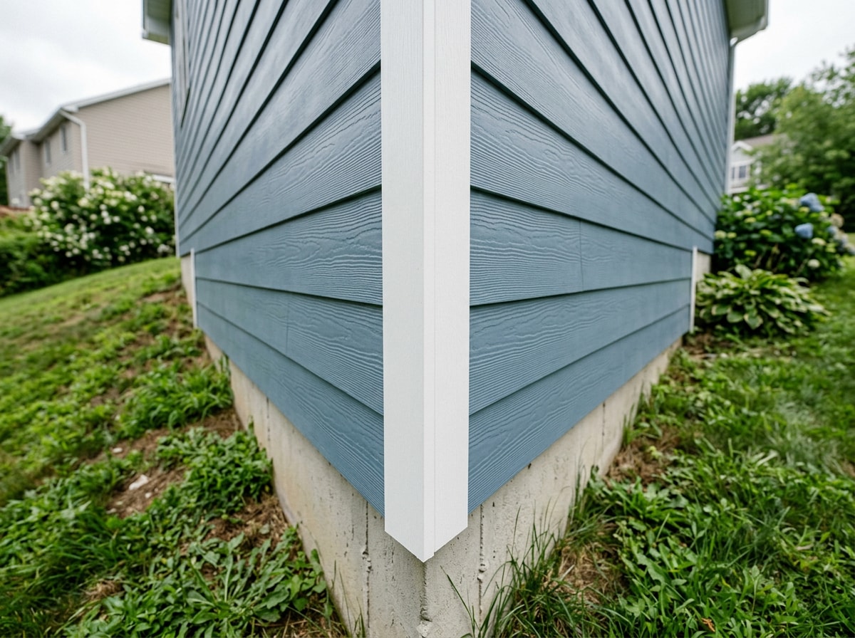 Finished fiber cement siding installation on a home with properly graded soil sloping away from the foundation