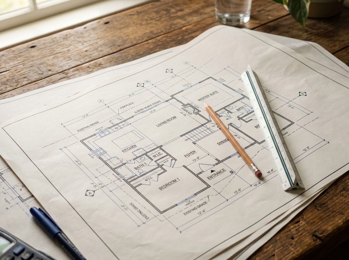 Design development drawings showing floor plans and elevations for a custom home