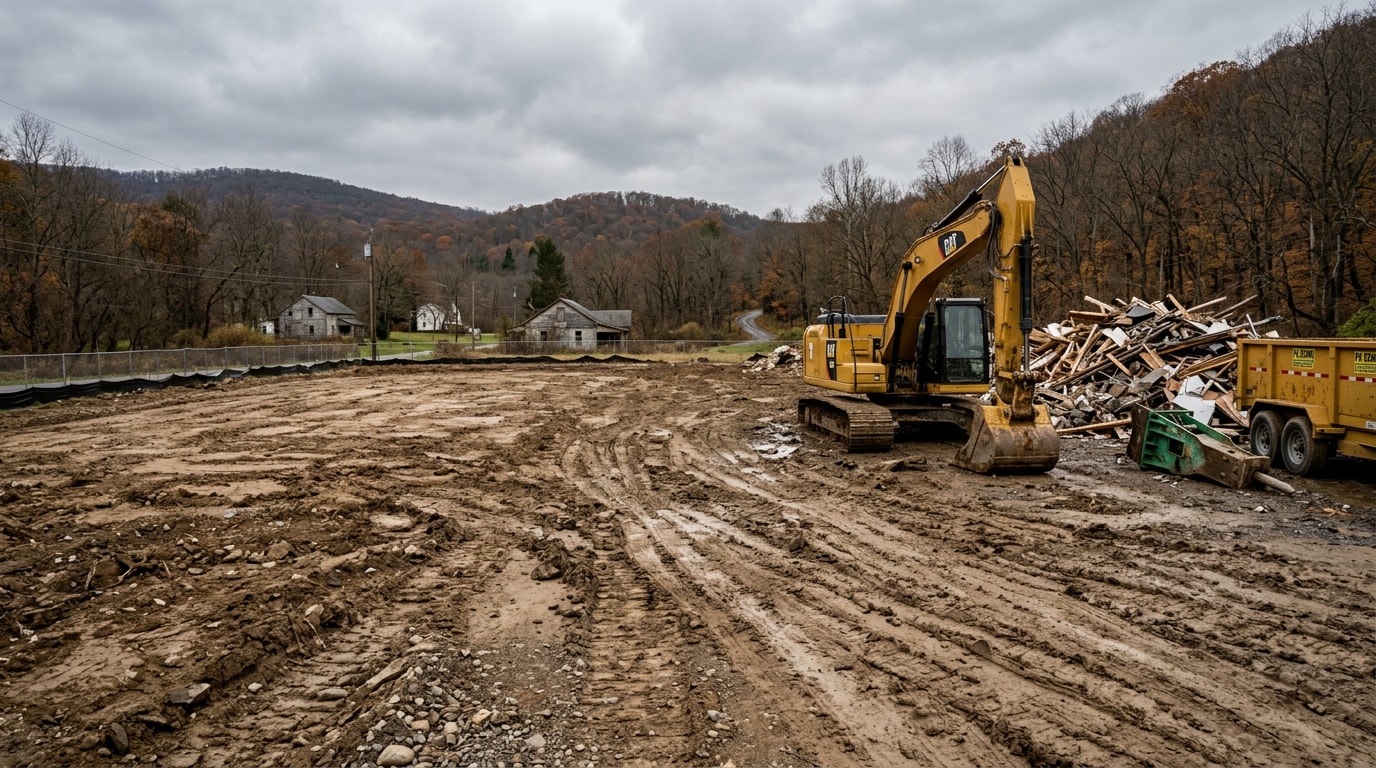 Cleared demolition site ready for hauling in Indiana County, PA Cleared demolition site ready for hauling in Indiana County, PA