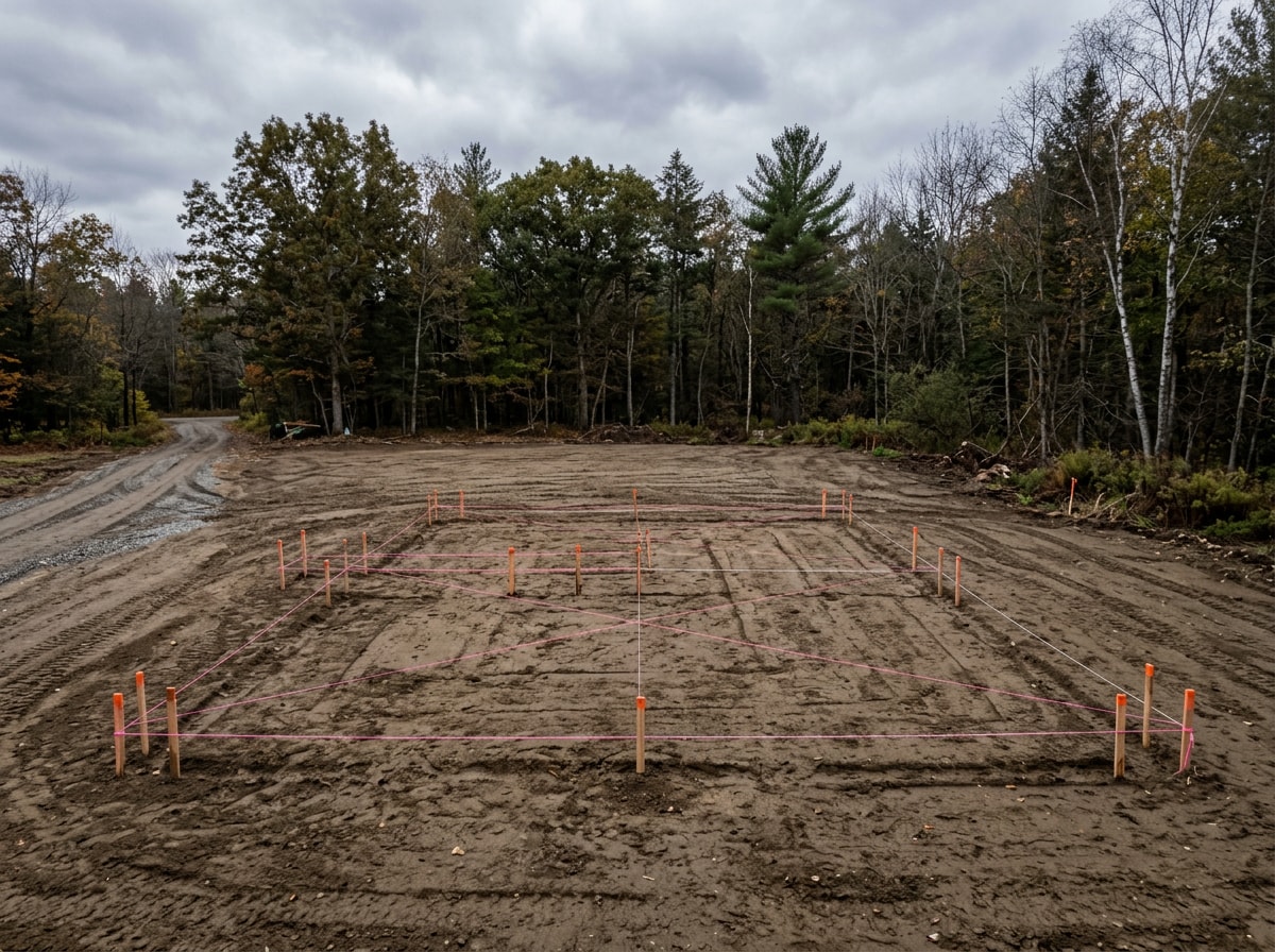 Graded and cleared residential building lot ready for foundation work