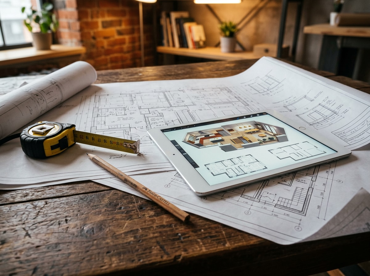 Homeowner and contractor reviewing renovation plans together at a kitchen table