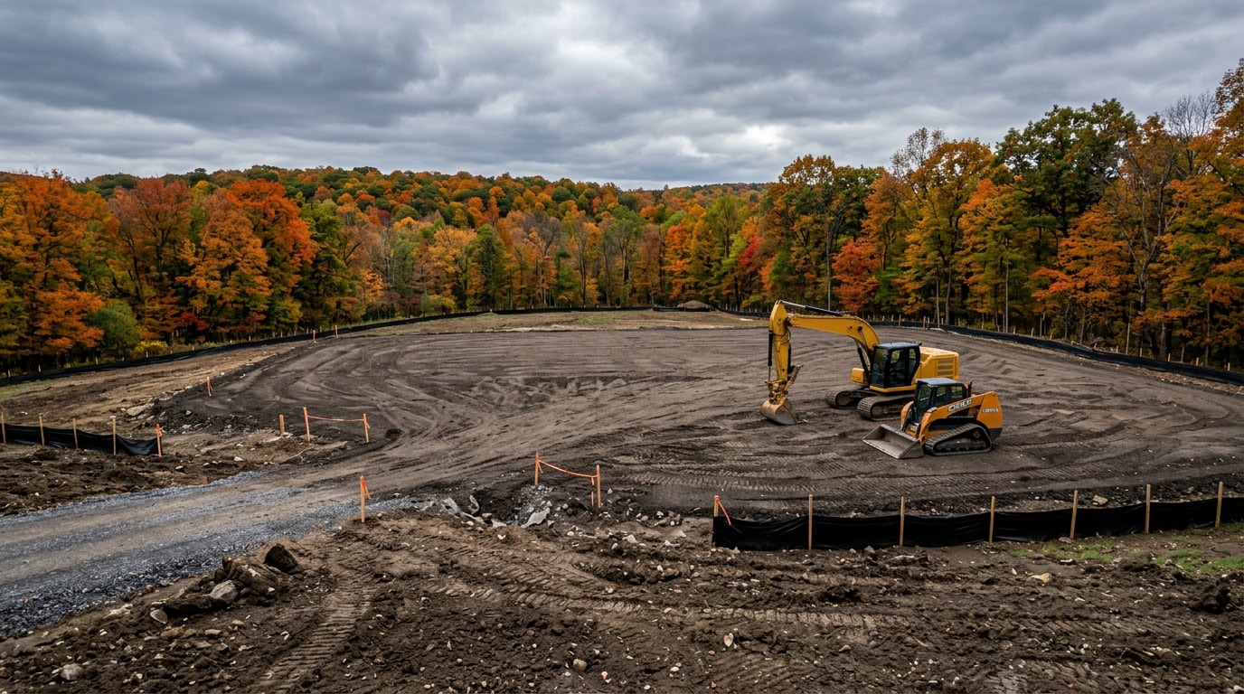 Graded building lot prepared by site work contractors in Butler County, PA