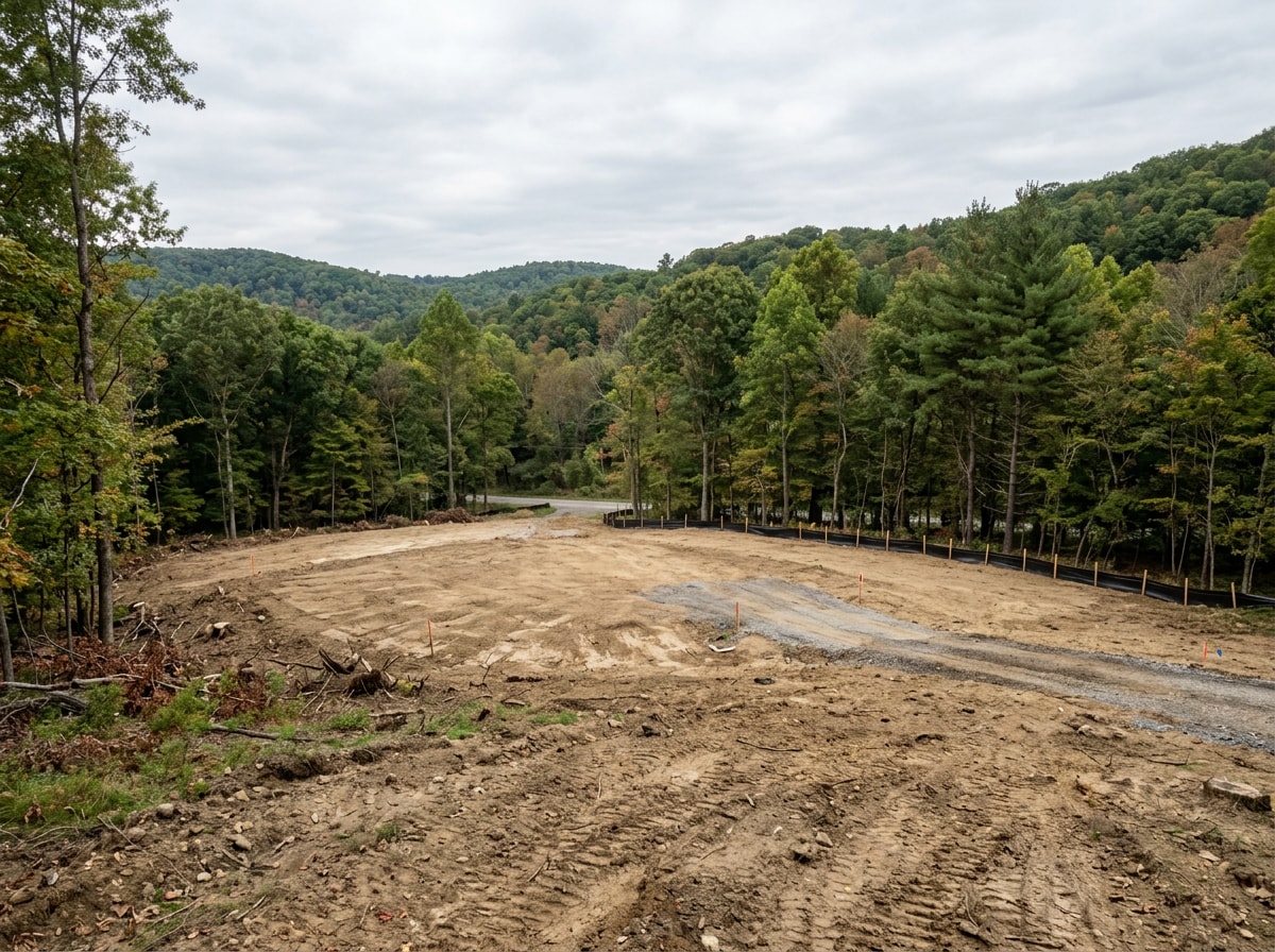 Cleared rural building lot ready for a timber frame foundation in Washington County, Pennsylvania