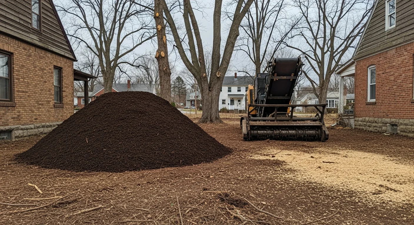 Forestry mulching equipment grinding vegetation into mulch